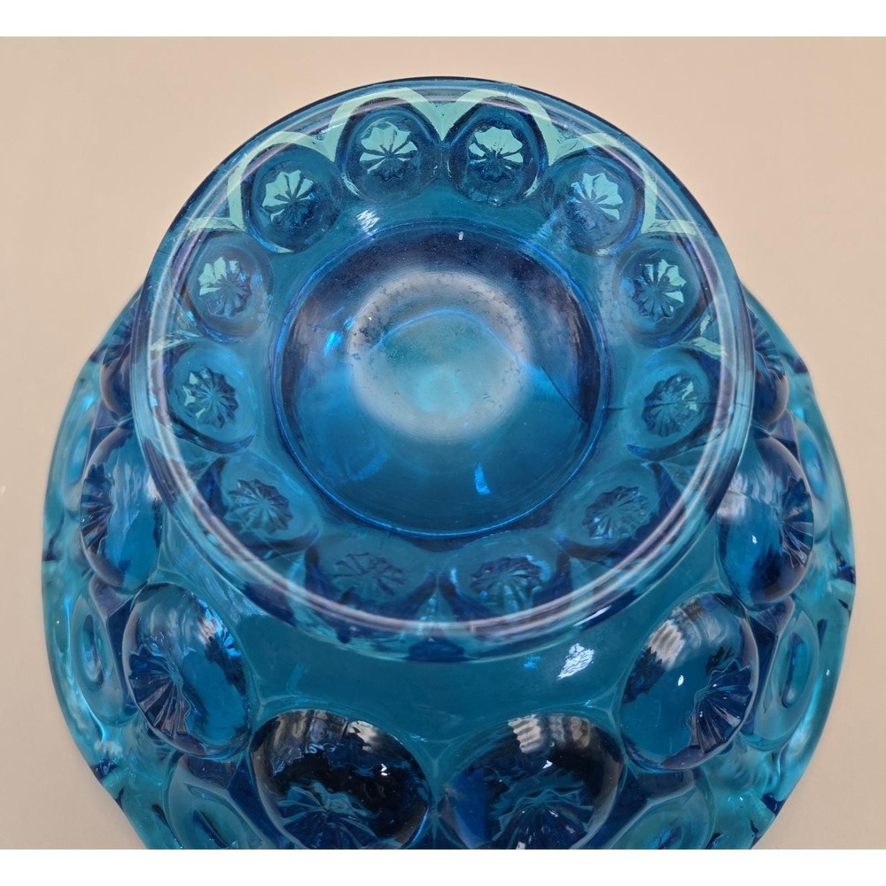 Vintage Bowl Turquoise/Blue L.E. Smith Scalloped Pedestal 'Moon & Stars' (#21) - Picture 2 of 9